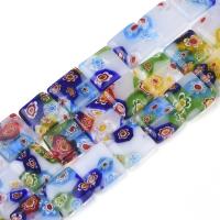 Бусины миллефиори, 12х12х4мм, плоские, квадратные, разноцветные, 14 шт., низка