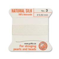Нить шелковая, Griffin No.3 (0.5мм), молочно-белая, с иглой, моток, 2 метра