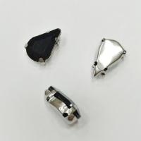 Стразы стеклянные в оправе, 13х8мм, пришивной, форма удлиненная капля, непрозрачный черный, оправа стального цвета, 5 грамм