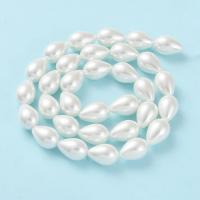 Бусина стеклянная, 13.5х9мм, капля, жемчуг искусственный, белый, 30 шт., низка