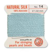 Нить шелковая, Griffin No.14 (1.02мм), бирюзово-голубая, с иглой, моток, 2 метра