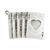 Подвеска, 32х21мм, игральные карты, базовый материал - цинковый сплав, стиль тибетское серебро, 5 шт.