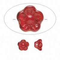 Бусина стеклянная, 8.5х6мм, Preciosa, цветочек, рубиново-красный, 5 шт.
