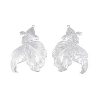 Подвеска, 49х31х0.4мм, ажурная золотая рыбка, базовый материал - нержавеющая сталь, без покрытия, 5 шт.