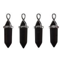 Подвеска каменная, 40х13х11мм, в форме кристалла, базовый материал - камень, агат черный с держателем стального цвета, 1 шт.