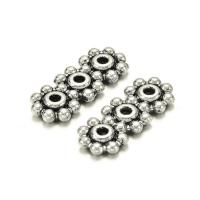 Разделитель, 15х6х2мм, цветочки, на 3 отверстия, базовый материал - цинковый сплав, стиль тибетское серебро, 50 шт.