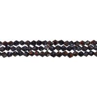 Бусины стеклянные, 4-5мм, граненые, биконусы, серо-бронзовые с радужным и перламутровым покрытием, 80-90 шт., низка