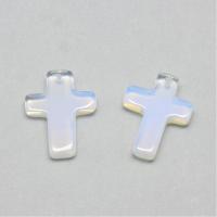 Подвеска каменная, 19х14х3.5мм, крестик, базовый материал - камень, лунный камень (имитация), 2 шт.