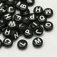 Бусины акриловые, 7х4мм, английские буквы, черные с белым, 10 грамм Бусины акриловые, 7х4мм, английские буквы, черные с белым, 10 грамм