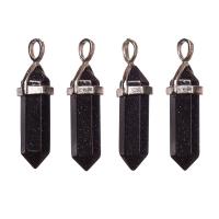 Подвеска каменная, 40х13х11мм, в форме кристалла, базовый материал - камень, авантюрин синий (имитация) с держателем стального цвета, 1 шт.