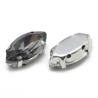 Стразы стеклянные в оправе, 12х6мм, пришивной, форма челнок, серый, оправа стального цвета, 5 грамм