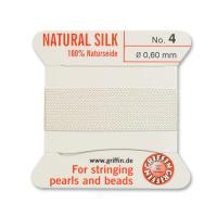 Нить шелковая, Griffin No.4 (0.6мм), молочно-белая, с иглой, моток, 2 метра