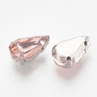 Стразы стеклянные в оправе, 13х8мм, пришивной, форма удлиненная капля, персиково-розовый, оправа стального цвета, 5 грамм