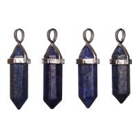 Подвеска каменная, 40х13х11мм, в форме кристалла, базовый материал - камень, лазурит с держателем стального цвета, 1 шт., УЦЕНКА