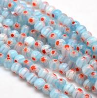 Бусины миллефиори, 6мм, голубые с красно-белыми цветами, 65 шт., низка