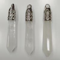 Подвеска каменная, 65х13мм, в форме кристалла, базовый материал - камень, горный хрусталь с резным держателем стального цвета, 1 шт.