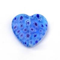 Бусина миллефиори, 25х24х5мм, сердечко, сине-голубое с бело-синими цветочками, 2 шт., УЦЕНКА