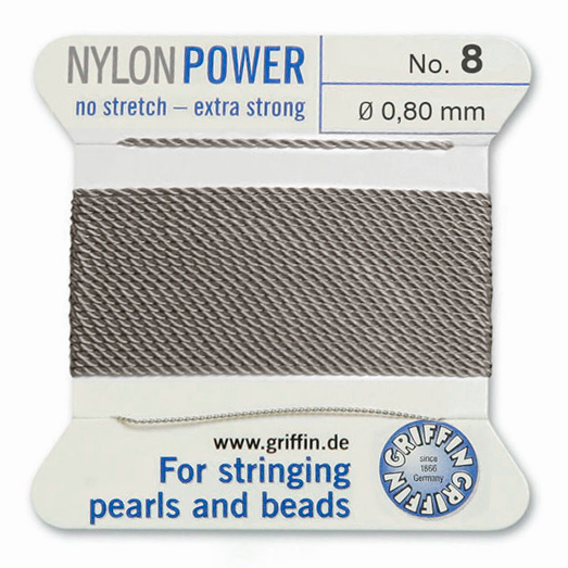 Нить нейлоновая, Griffin Nylon Power No.8 (0.8мм), серая, с иглой, моток, 2 метра <p>
Толстая и прочная нить Nylon Power из высококачественного нейлона, очень крепкая, не растягивается. Произведена компанией Griffin (Германия). К нити прикреплена проволочная иголочка. Идеально подходит для использования с жемчугом и натуральными камнями. Толщина около 0,8 мм. Оттенок может отличаться от фотографии и в разных поставках. Намотка может состоять из нескольких частей. Цена за моток 2 метра.
</p>