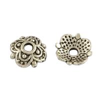Шапочка для бусин (обниматель), 8х2.5мм, цветочек с четырьмя лепестками, базовый материал - цинковый сплав, стиль тибетское серебро, 5 грамм