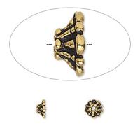 Шапочка для бусин (обниматель), 6х3мм, TierraCast, Тиффани, базовый материал - оловянный сплав, позолоченная с чернением, 2 шт.