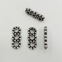 Разделитель, 15х6.5х2мм, Индия, цветочки, на 3 отверстия, базовый материал - латунь, посеребренные с чернением, 5 шт.