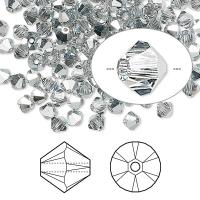Бусина Swarovski, 4мм, Биконус (#5328), прозрачный с металлизированными гранями (цвет 001CAL), 10 шт.