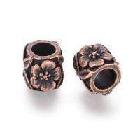 Бусина металлическая, 9х8.5х8.5мм, цилиндр с цветами, базовый материал - цинковый сплав, медный с чернением, 5 шт.