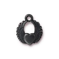 Подвеска, 18х15мм, TierraCast, сердце с крыльями, базовый материал - оловянный сплав, вороненая сталь, 2 шт., УЦЕНКА