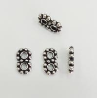 Разделитель, 11х6.5х2мм, Индия, цветочки, на 2 отверстия, базовый материал - латунь, посеребренные с чернением, 1 шт.