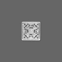 Декоративный элемент, 13х13мм, ажурный квадрат, базовый материал - латунь, посеребренный, 1 шт.