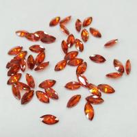 Ювелирный кристалл из фианита, 7х3.5мм, форма челнок, оранжево-красный, 1 шт.