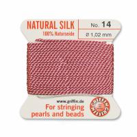 Нить шелковая, Griffin No.14 (1.02мм), цвет вялая роза, с иглой, моток, 2 метра
