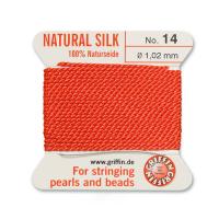 Нить шелковая, Griffin No.14 (1.02мм), кораллово-красная, с иглой, моток, 2 метра