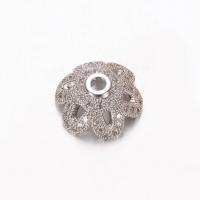 Шапочка для бусин (обниматель), 12х5мм, Milano, Цветочек с фианитами, базовый материал - латунь, под родий, 1 шт.