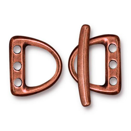 Застежка, 15х13мм, TierraCast, тогл D-образный, на три нити, базовый материал - оловянный сплав, медный, 1 шт.