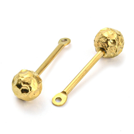 <p>Основа - штанга для лэмпворка с текстурированным шариком и петелькой. Шарик скручивается. На штифт можно надевать различные бусины, меняя их так часто, как захотите. Расстояние между петелькой и шариком 10-12 мм. Диаметр шарика - 5 мм. Диаметр штифта - 1.1 мм. Диаметр петельки - 2.3 мм. Общая длина - 19 мм. Размеры могут немного отличаться от заявленных. Базовый материал - нержавеющая сталь марок 304 (штифт) и 316 (бусина), сверху покрытие под золото. Оттенок может отличаться от фотографии и в разных поставках. Эти подвески-основы отлично подходят для создания серег, кулонов, брелоков. Цена за 2 шт.
</p>