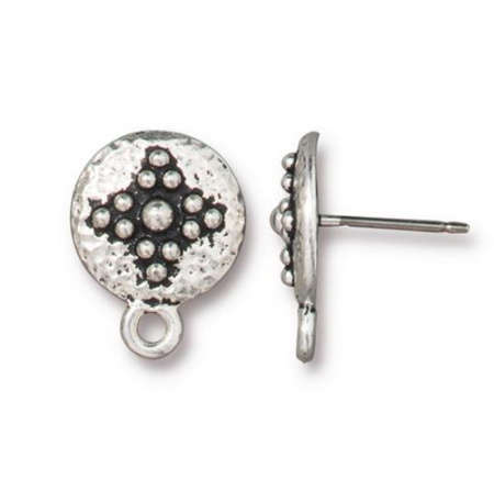 Пусеты, 15х12мм, TierraCast, Круг с пупырышками, базовый материал - титан/пьютер, посеребренные с чернением, пара