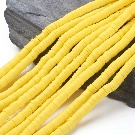 Бусины из гибкой полимерной глины, 6х1мм, диски (чипсы), жёлтого цвета, 350-400 шт., низка