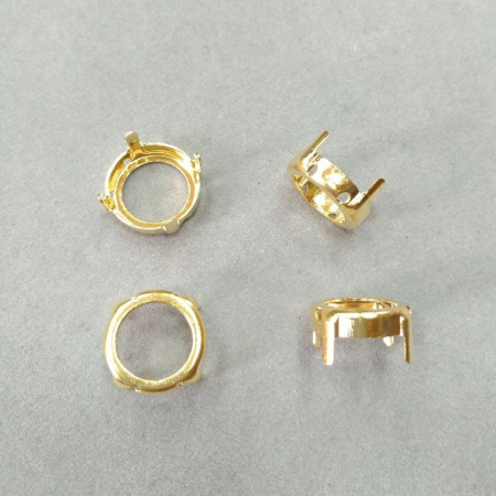 Оправа с цапами, 14мм, пришивная, форма круг, базовый материал - латунь, золотистого цвета, 1 шт.