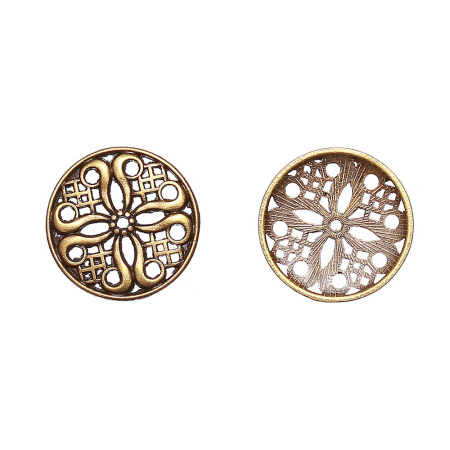 Декоративный элемент, 24мм, монгольский круг, резной, базовый материал - цинковый сплав, бронзовый, 1 шт.
