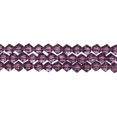 Бусины стеклянные, 6мм, граненые, биконусы, фиолетовые с перламутровым покрытием, 50 шт., низка