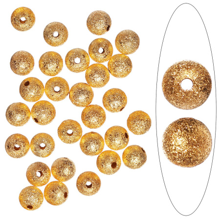 <p>
Латунная бусина с покрытием звездная пыль (stardust) золотистого цвета. Также такие бусины называют "сахарный шарик" или "бусина с сахарным покрытием". Диаметр отверстия около 1.5 мм. Оттенок может отличаться от фотографии и в разных поставках. На бусинах возможны пятнышки, неровности. Цена за 5 грамм (примерно 13 штук), бусины фасуются без проверки на дефекты.
</p>