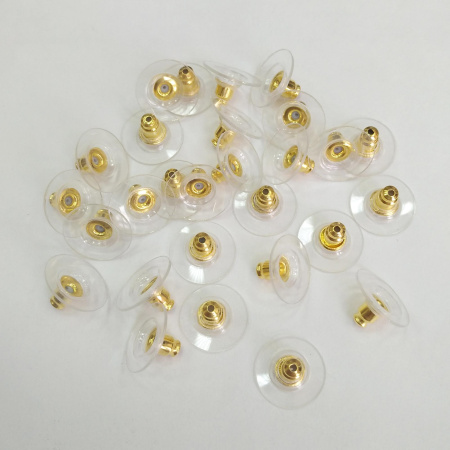 Застежки для пусет, 11.5х6мм, базовый материал - латунь, золотистого цвета, с пластиковым ободком, 5 грамм