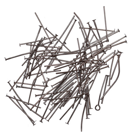 Пины со шляпкой, 16-50х0.7мм, базовый материал - железо, вороненая сталь, 10 грамм