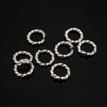 Соединительное колечко, 7мм (толщина 1.3мм, внутренний размер 4.4мм), витое, Корея, базовый материал - сталь, родий, 10 шт.