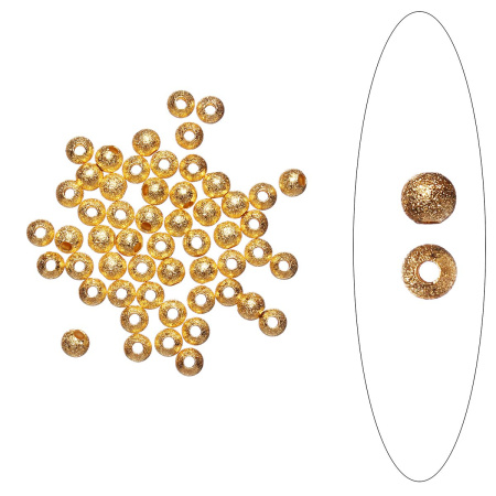 Бусина металлическая, 4мм, звездная пыль, базовый материал - латунь, золотистая, 5 грамм