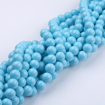 <p>
 Стеклянные бусины с глянцевым покрытием голубого цвета. Бусины могут немного отличаться по форме и размеру, быть слегка приплюснутыми у отверстия. Оттенок может немного отличаться от представленного на фото. Цена за низку 80 см, около 70 шт.
</p>