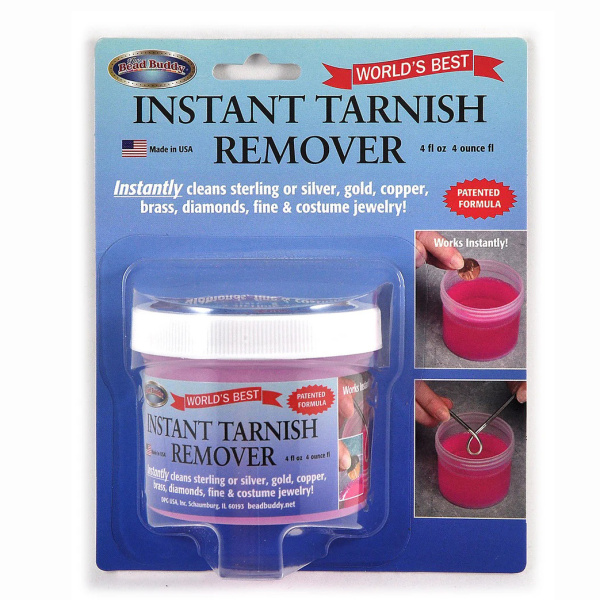 <p>Жидкость Instant Tarnish Remover для моментальной очистки от потемнения изделий из серебра, золота, меди, латуни. Также подходит для посеребренных/позолоченных вещей, но воздействие должно быть очень краткосрочным, чтобы покрытие не разъелось. Цвет жидкости в разных партиях может варьироваться от почти прозрачного до ярко-розового. 
Инструкция в полном описании. Цена за 1 баночку 118 мл.</p><p>УЦЕНКА: во время транспортировки жидкость немного просочилась, видны высохшие следы подтеков на упаковке и под крышкой; визуально жидкости в баночке столько, сколько и должно быть.</p>