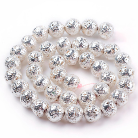 Бусины каменные, вулканическая лава, металлизированная, под серебро, 10-11мм, 36 шт., низка