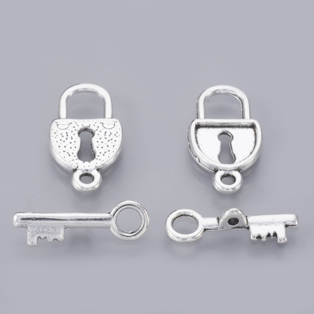 Застежка, 21х11мм, тогл, замочек с ключиком, базовый материал - оловянный сплав, стиль тибетское серебро, 1 шт.